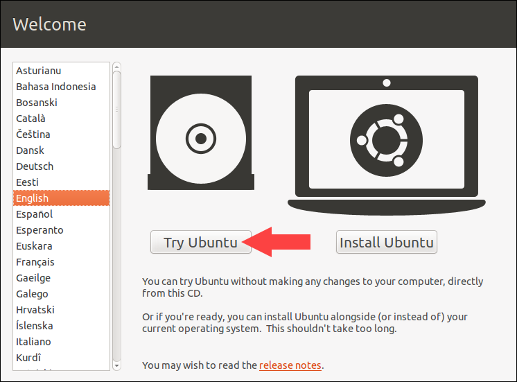 Начальный экран Ubuntu.