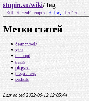 Пример страницы со списком меток, сформированным директивой pagestats